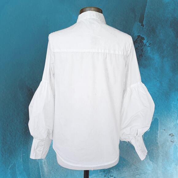 THE SHIRT Rochelle Beherens Molly Shirt White Puff Sleeve Button Down Medium - Picture 4 of 10